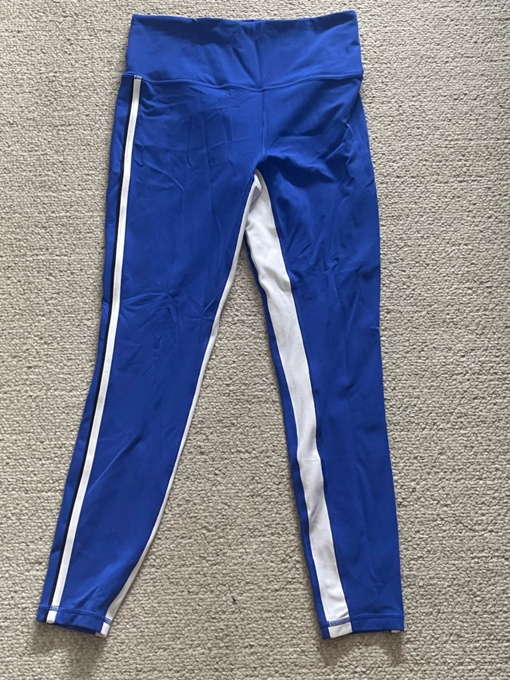 Athleta Royal Blue Leggings with White Side Stripe
